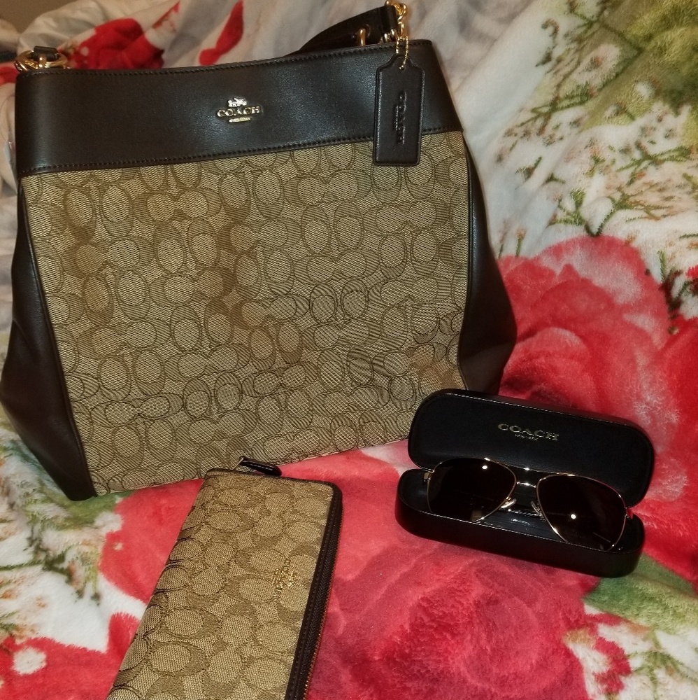 Couch set purse ,wallet and sun glasses